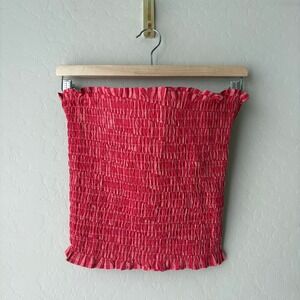 Par & Escala Top Matilda Smocked Gingham Cotton Tube Top Pink Red Size S/M